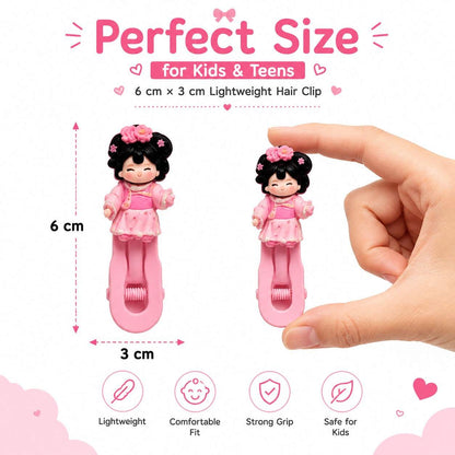 Cute Cartoon Girl Hair Clips for Kids, Girls & Teens | 5 PCS Colorful Snap Hair Clip Set | Kawaii Character Hair Accessories