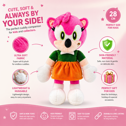 Amy Hedgehog Style Plush Toy – Approx 32cm Soft Cartoon Stuffed Doll for Kids | Cute Pink Cuddly Gift Toy