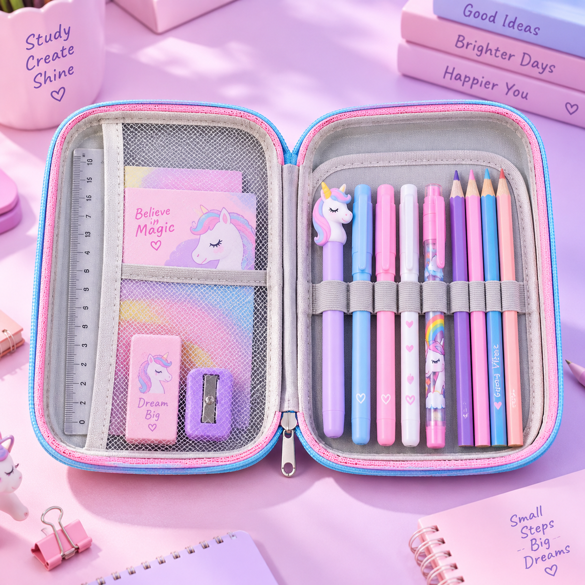 Unicorn Pencil Pouch for Girls – Pink Unicorn Pencil Case with Mesh Pocket & Pen Holders (Copy)