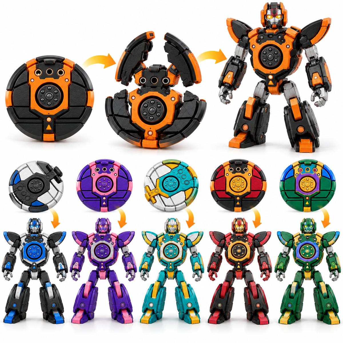 Transforming Spinner Robot Toy Set of 10 for Boys & Girls | 6 CM Plastic Spinning Toy (Random Design ) Cod Not Available