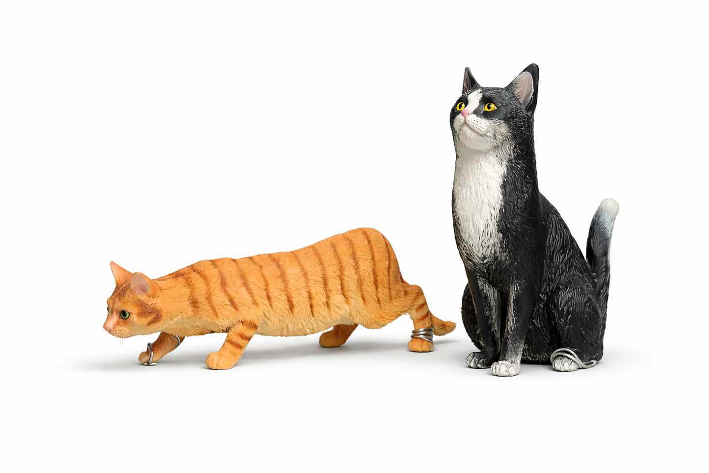 Realistic Cat Figurines Set of 2 – Orange Tabby & Black Tuxedo Cat | Mini Animal Toys for Kids & Adults | Home Decor Collectibles for All Ages
