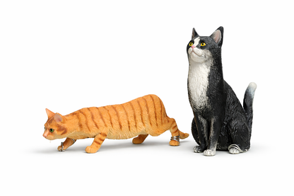 Realistic Cat Figurines Set of 2 – Orange Tabby & Black Tuxedo Cat | Mini Animal Toys for Kids & Adults | Home Decor Collectibles for All Ages