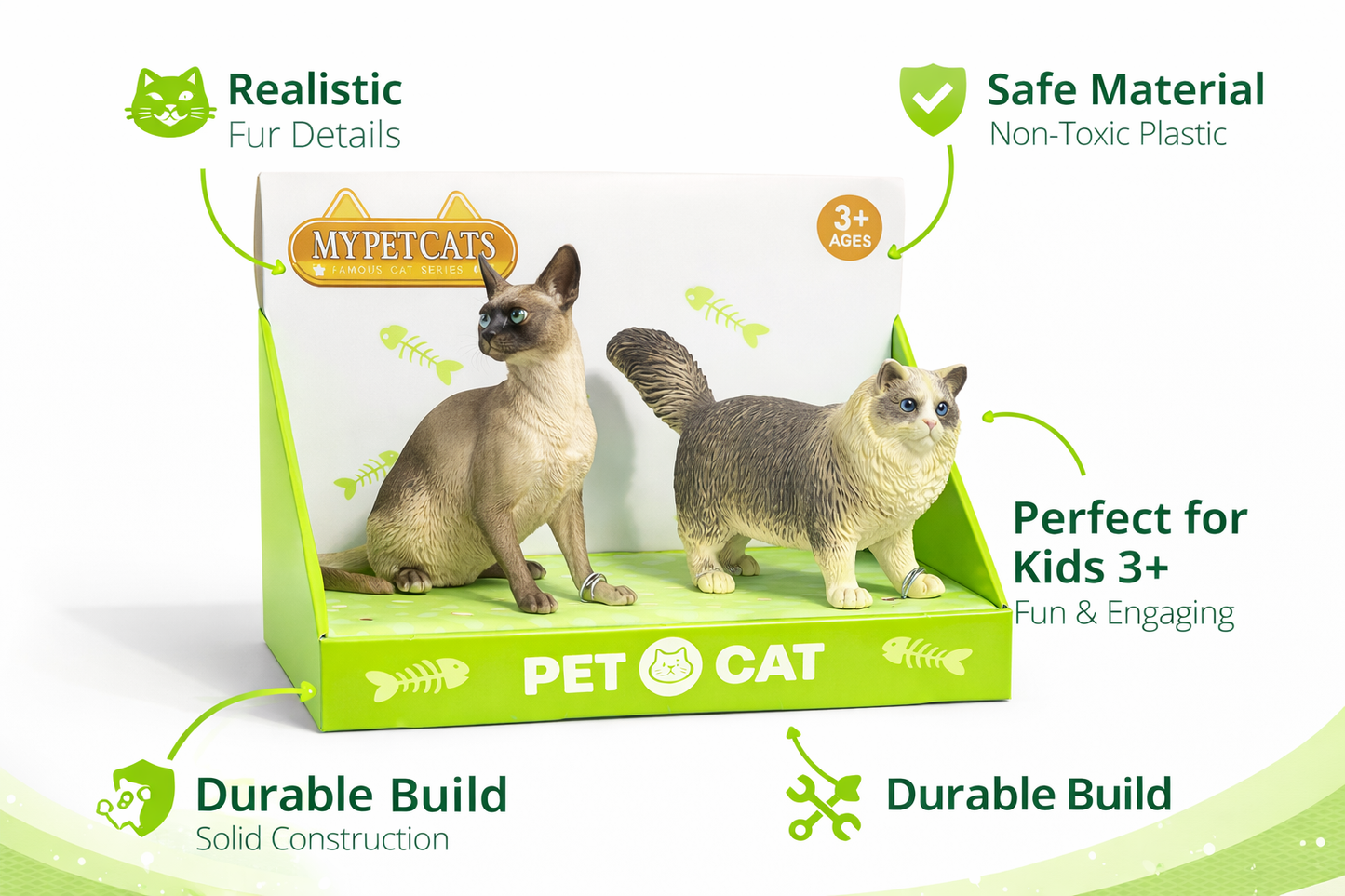 Realistic Siamese & Ragdoll Cat Toy Set of 2 | Mini Cat Figurines | Cute Animal Toys for Boys & Girls | Desk Decor Gift