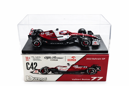 Alfa Romeo C42 F1 Diecast Model Car 1:43 Scale – Valtteri Bottas #77 | Bburago Formula 1 Collectible with Display Case