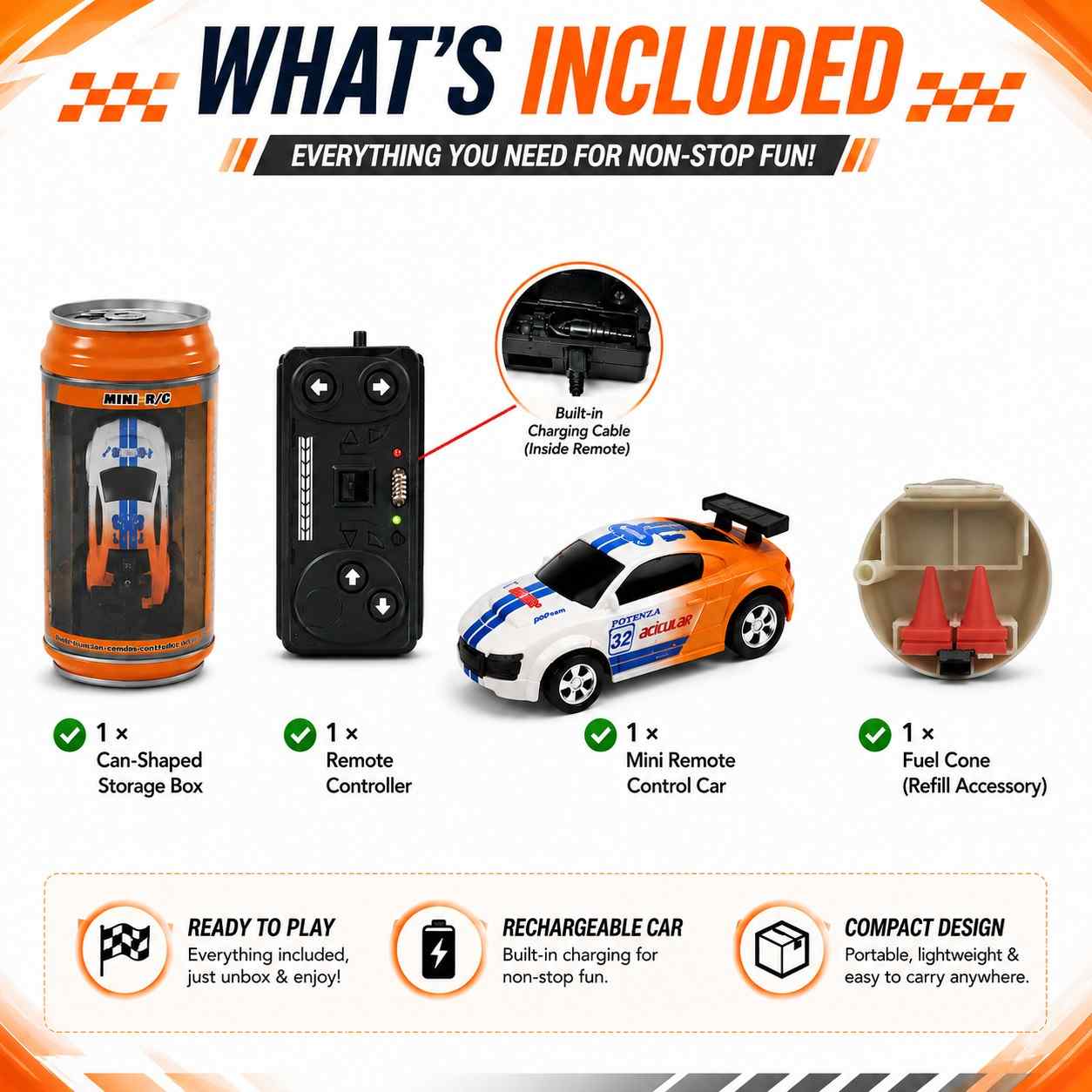 Mini Remote Control Car with Can-Shaped Storage Box | Rechargeable RC Racing Car with Built-in Charging Cable | Portable Toy Gift for Kids( NO COD AVAILABLE)