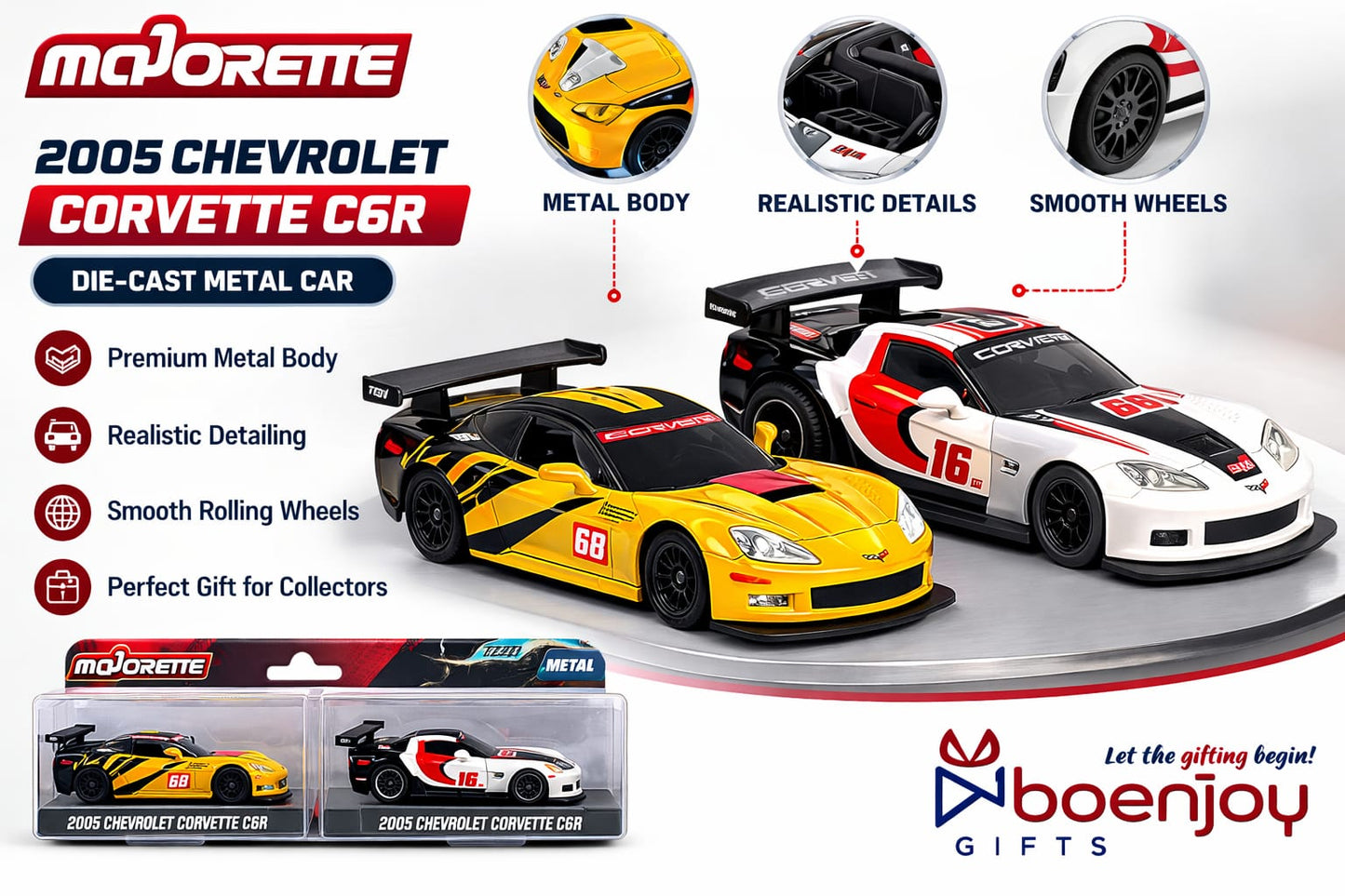 Majorette 2005 Chevrolet Corvette C6R Die-Cast Metal Hot Wheels Toy Car – 1:64 Scale Racing Model Car for Kids & Collectors (Yellow / White)COD NOT AVAILABLE