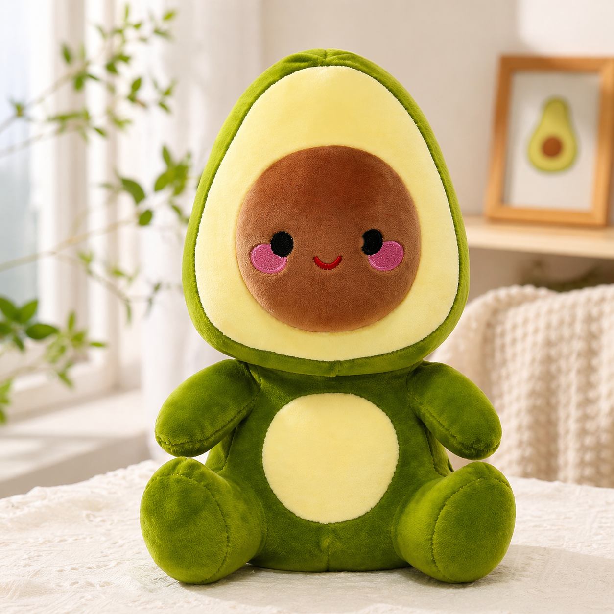Cute Avocado Plush Toy (35cm) – Soft Stuffed Kawaii Cushion for Kids, Girls, Boys & Gift Lovers