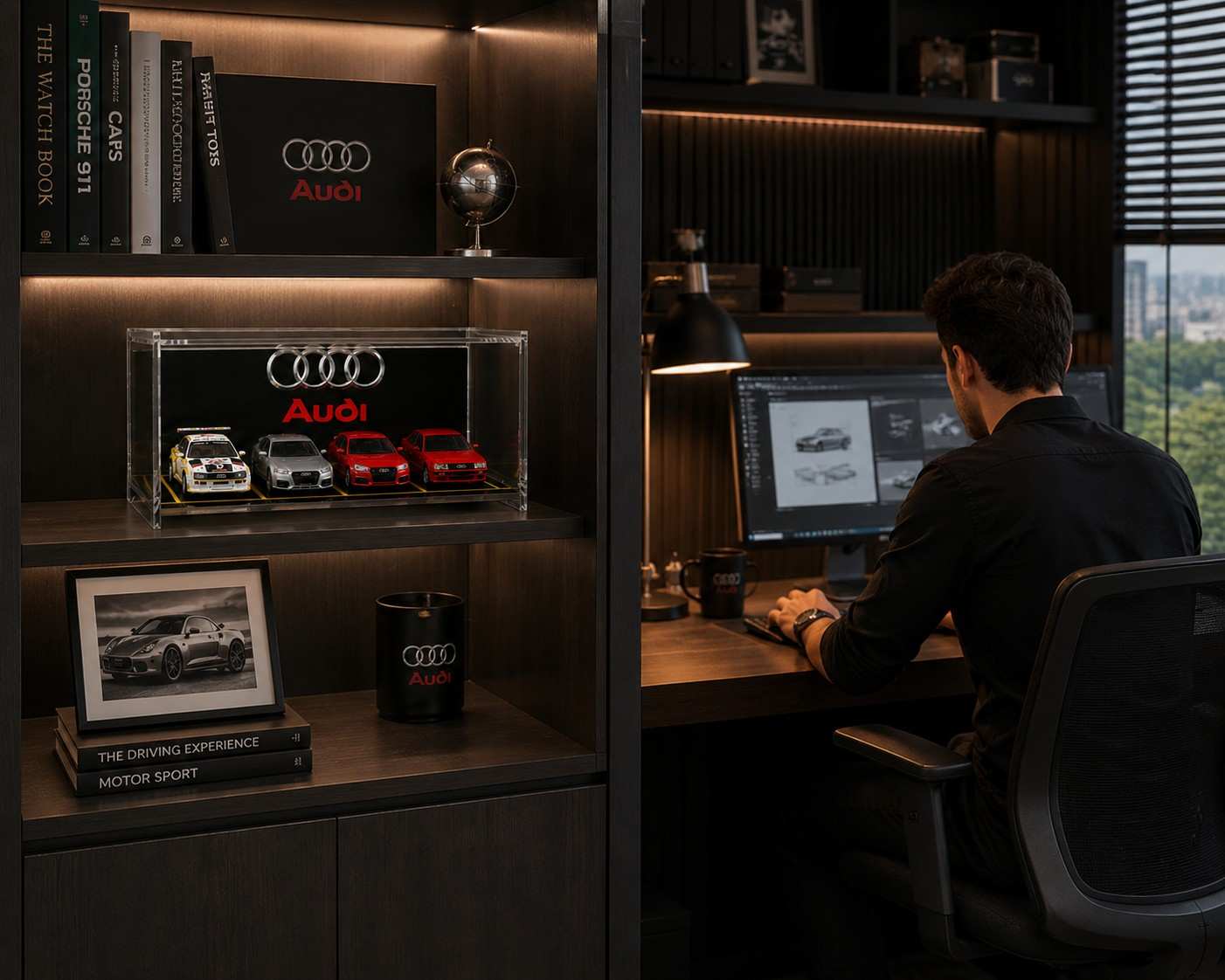 Audi Inspired Acrylic Garage Display Case for 4 Die-Cast Model Cars (22 x 13 x 11 cm) | Premium Dustproof Collector Showcase Box