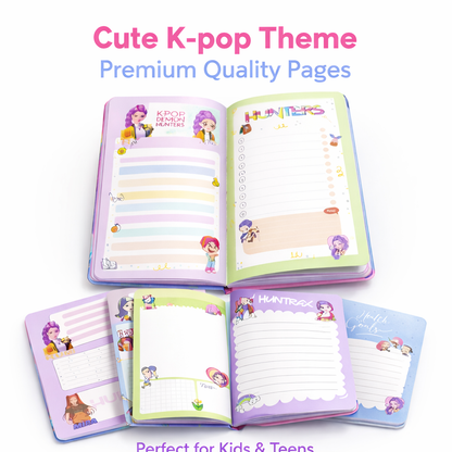 K Pop Demon Hunters Spiral Notebook A5 Size | Hard Cover Single Line Ruled Journal | Writing Diary for Students | School Office College Use | Birthday Gift (Pink)