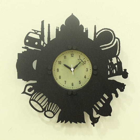 Incredible India Backlight Wall Clock – Glow-in-the-Dark Cultural Decor Featuring Taj Mahal, Camel & More (12 Inch)
