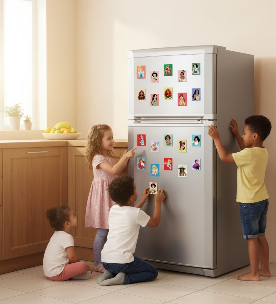 Princess Fridge Magnets Set of 20 | Rectangular Character Magnets | Decorative Kitchen, Whiteboard, Locker Accessories | Strong Magnetic for Kids & Home Dcor (4x5 cm)