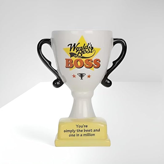 World's Best Boss Trophy, Ceramic Cup Design, 16 cm