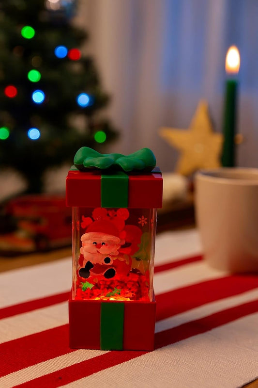 Christmas Gift Box Decoration Light – 10 cm Santa Claus Inside | Floating Effect LED Showpiece | Xmas Table Decor | Home Decoration | Christmas Gift for Kids & Family