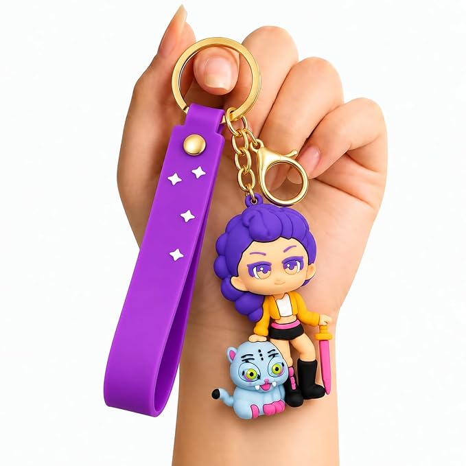 K-Pop Demon Hunters Keychain | Cute 3D Character Silicone Keychain with Wrist Strap for Bags, Backpacks & Keys (Rumi)