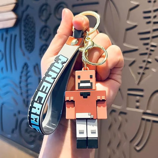 Minecraft Keychain with Loop and Hook Key Chain for Bag Charm, Car Keyring, Bike Keychain (Style A)