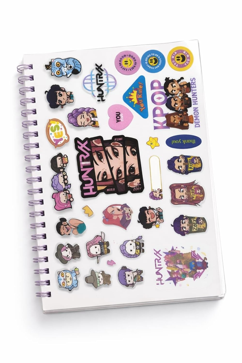 K POP Demon Hunters Sticker Notebook for Kids & Teens | Spiral Bound Sticker Book with Cute Demon Stickers | Reusable Scrapbook Diary for Girls Boys | Gift for Anime & Demon Fans (250 Stickers)