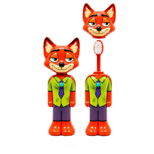 Zootopia Nick Wilde Kids Pop-Up Toothbrush with Protective Cap | Cartoon Travel Toothbrush for Children | Soft Bristles Oral Care Brush