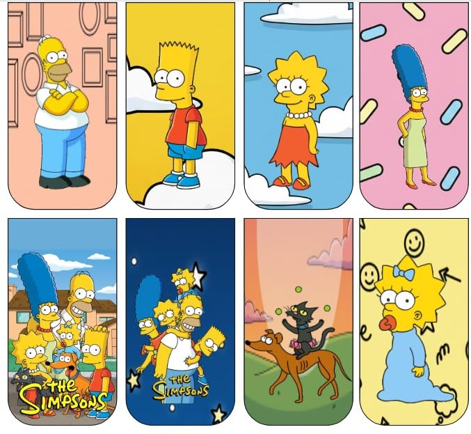 Simpsons Bookmark Set of 10-8 Magnetic Bookmarks + 2 Paper Bookmarks for Book Lovers, Aesthetic Bookmarks, Magnetic Bookmarks for Readers (11 x 2.9 cm)
