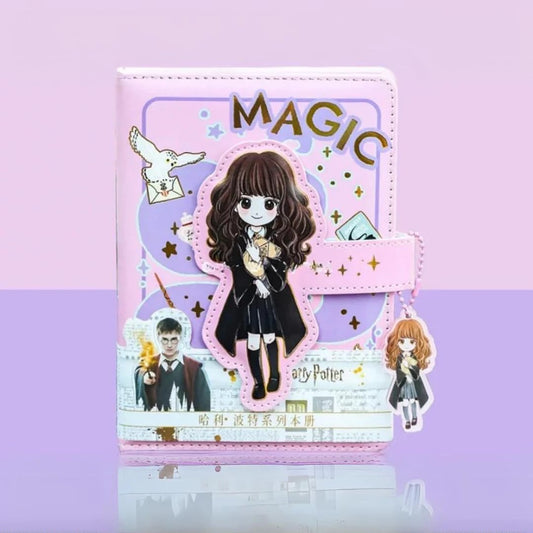 Harry Potter Inspired Lock Diary with Magnetic Snap | 1 Pc A5 Planner Notebook | Cute Cartoon Design | Lined Pages | Gift for Kids, Teens & Fans (Hermoini)