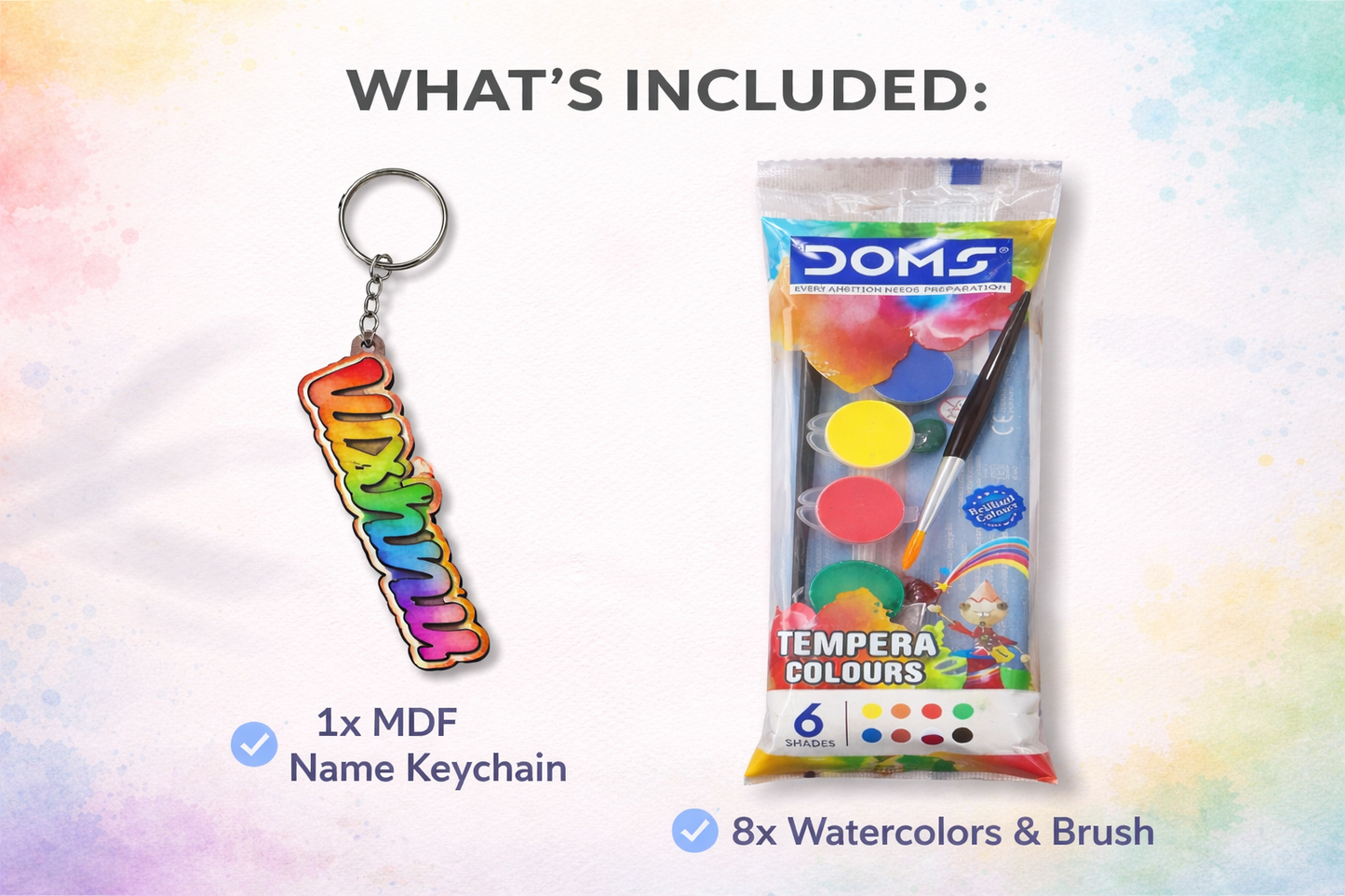 Custom Name MDF Wooden Keychain for Men Women & Couples | Personalized Lover Gift | Painting Kit with Watercolors | Handmade Name Key Ring
