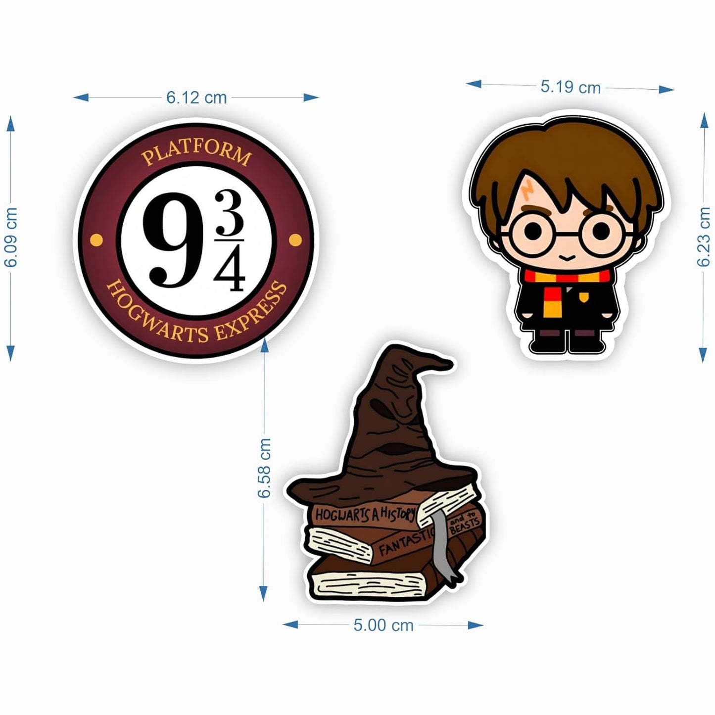 Harry Potter MDF Wood Fridge Magnet Pack of 3 | Platform 9¾, Wizard Boy & Hat Design | Strong Magnetic Decorative Refrigerator Magnets | Gift for Harry Potter Gifts| 10x6 cm