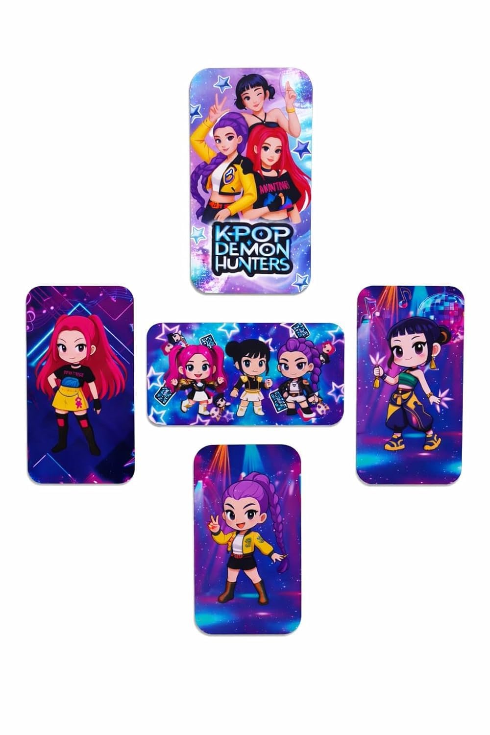 Demon Hunter Fridge Magnets Set of 5, Cute Anime Girl Refrigerator Magnets- Decorative Kitchen, Locker & Office Magnet Set (5 x 2 Inches)