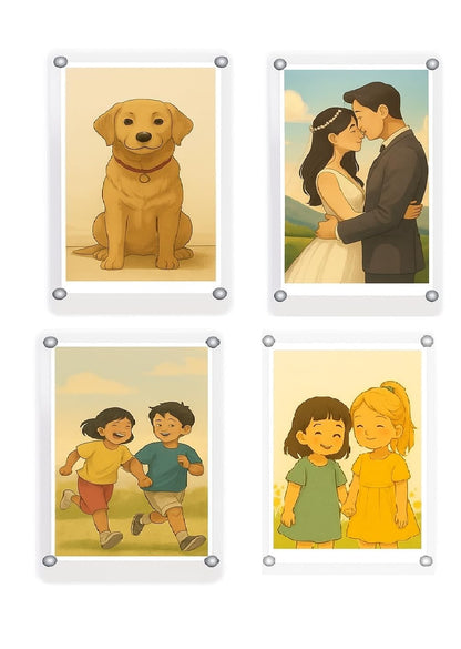 Pack of 4, Magnetic Acrylic Photo Frame – Double Side Display | 2.5x3.5 inch Clear Picture Frame | Strong Magnet, Personalize & Swap Photos – Vertical & Horizontal Use (Photo Not Included)