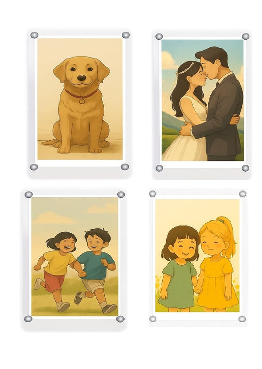 Pack of 4, Magnetic Acrylic Photo Frame – Double Side Display | 2.5x3.5 inch Clear Picture Frame | Strong Magnet, Personalize & Swap Photos – Vertical & Horizontal Use (Photo Not Included)