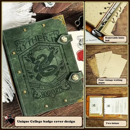 Harry Potter Diary Notebook A5 Vintage Journal, Magic Theme Refillable Planner with Hogwrts Letterhead Pages, Collectible Writing Notepad, Stationery Gift for Fans (Slyth)