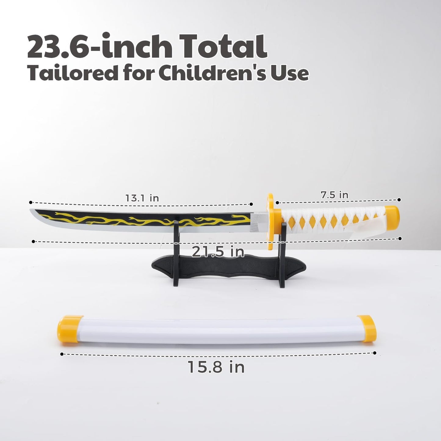Demon Slayer Wooden Katana Sword 23.6 Inch Anime-Inspired Toy Sword with Scabbard & Stand | Safe Cosplay Prop for Pretend Play & Costume Use (Zenitsu)