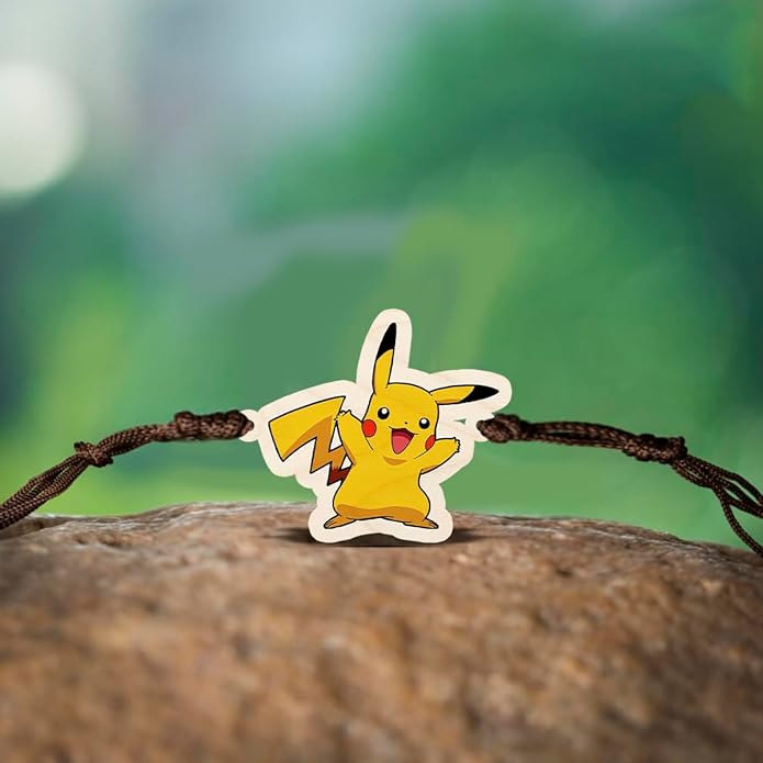 Pikachu | Premium Wooden Rakhi | Handmade Paper Packing | Soft Nylon Thread | Size - 4 x 3 cm