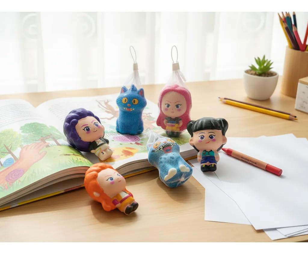 K POP Demon Hunters Squishy Toys Set of 2 | Stress Relief Squishies for Kids | Soft Slow Rising Squeeze Toys | Collectible Figures | Birthday Return Gifts (Rumi Purple Hair)
