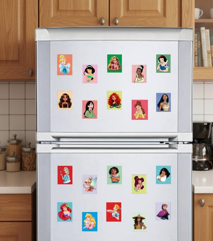 Princess Fridge Magnets Set of 20 | Rectangular Character Magnets | Decorative Kitchen, Whiteboard, Locker Accessories | Strong Magnetic for Kids & Home Dcor (4x5 cm)