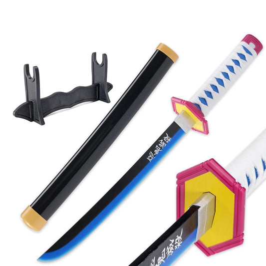 Demon Slayer Wooden Katana Sword 23.6 Inch Anime-Inspired Toy Sword with Scabbard & Stand | Safe Cosplay Prop for Pretend Play & Costume Use (Demon Slayer (Giyu Tomioka))