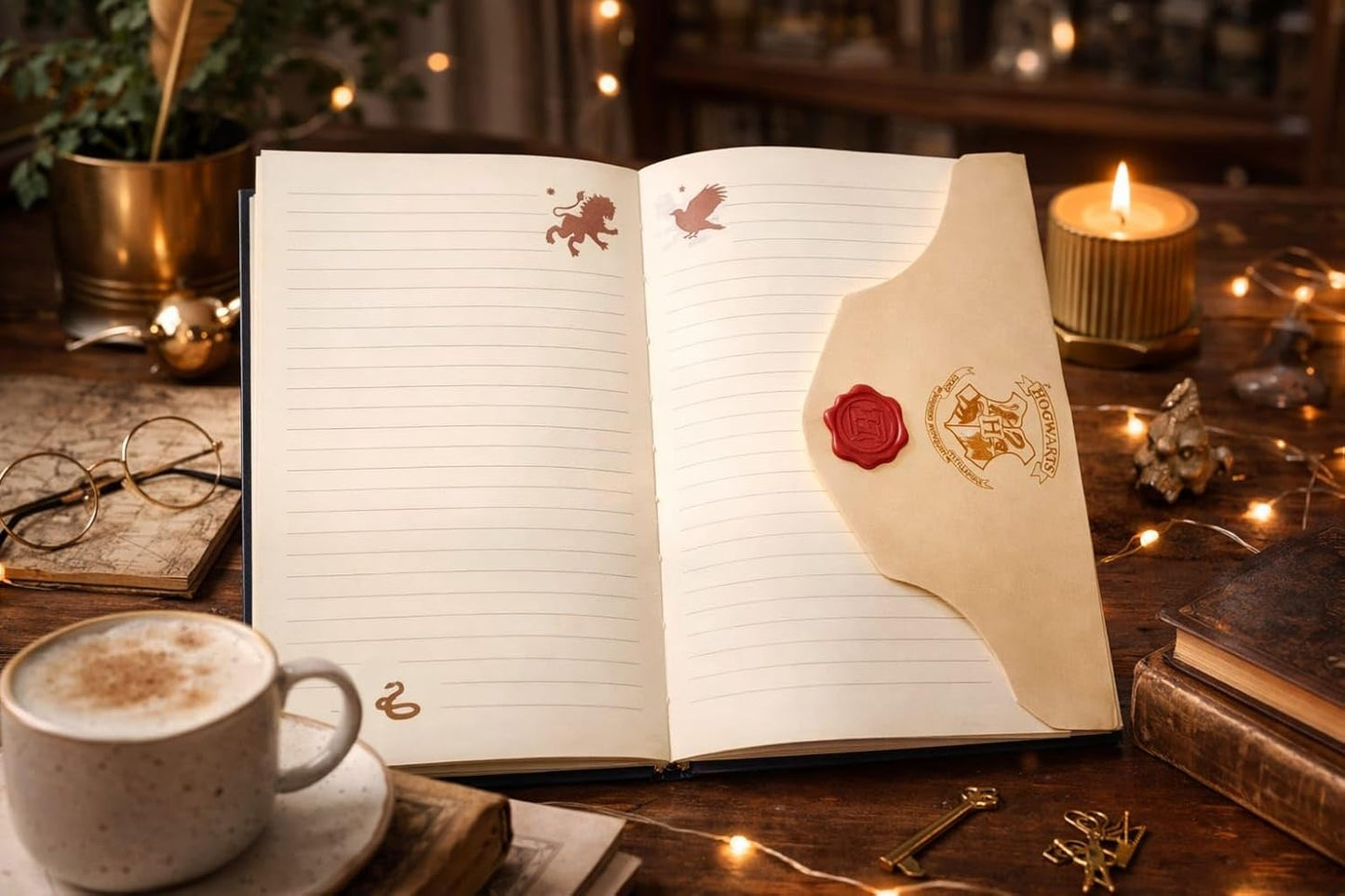 Harry Potter Hardcover Journal Diary, Vintage Writing Paper Notebook, 92 sheets Magnetic Cover (192 Pages) (White)