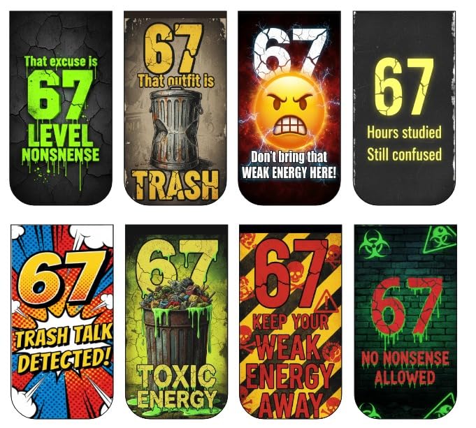 67 Savage Mode Bookmark Set of 10-8 Magnetic Bookmarks + 2 Paper Bookmarks for Book Lovers, Aesthetic Bookmarks, Magnetic Bookmarks for Readers (11 x 2.9 cm)