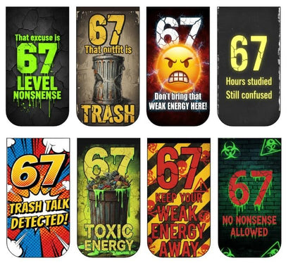 67 Savage Mode Bookmark Set of 10-8 Magnetic Bookmarks + 2 Paper Bookmarks for Book Lovers, Aesthetic Bookmarks, Magnetic Bookmarks for Readers (11 x 2.9 cm)