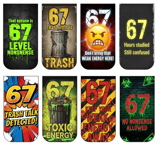 67 Savage Mode Bookmark Set of 10-8 Magnetic Bookmarks + 2 Paper Bookmarks for Book Lovers, Aesthetic Bookmarks, Magnetic Bookmarks for Readers (11 x 2.9 cm)