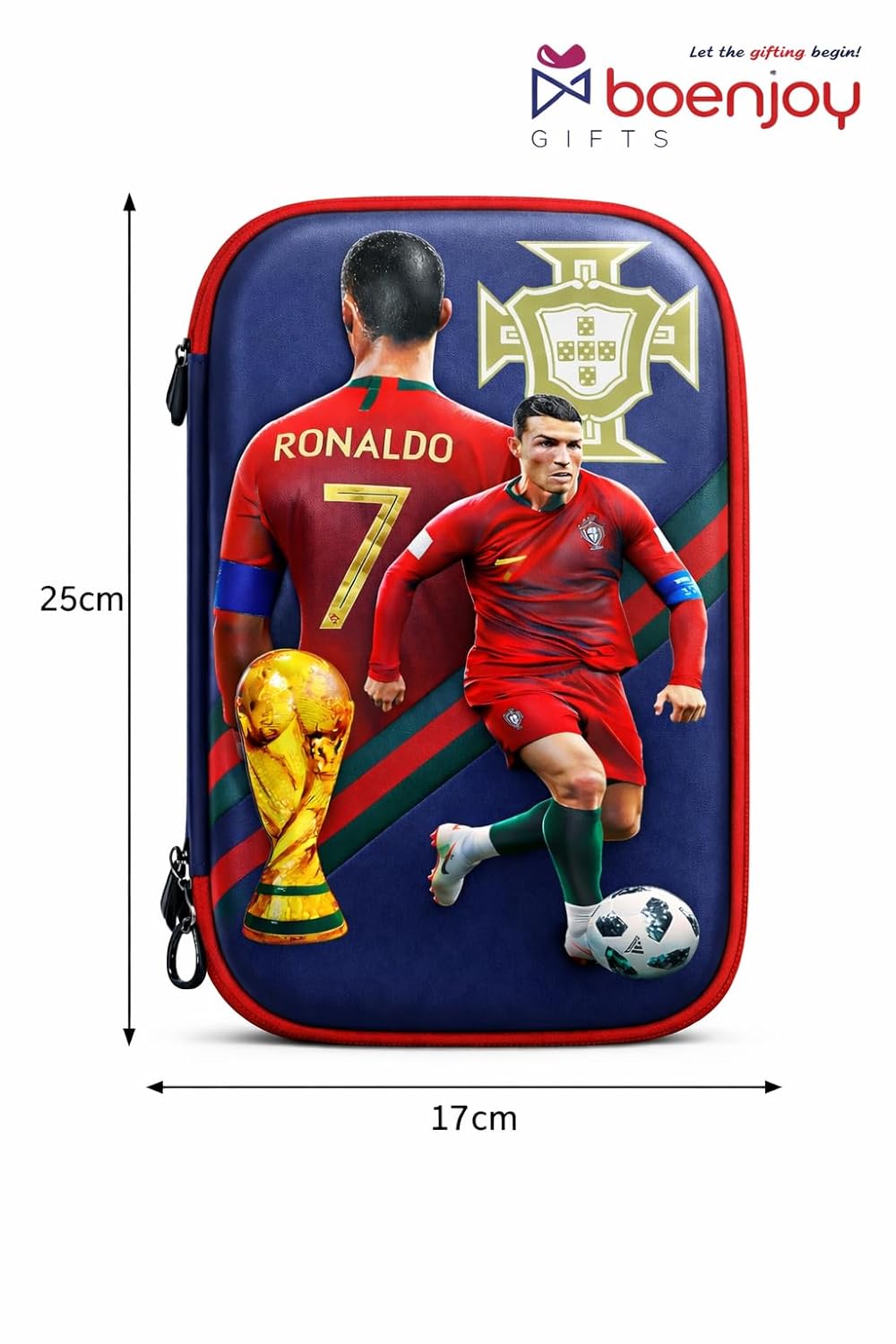Cristiano Ronaldo Football Theme Zip Pouch | Large Capacity Organizer Case for School, Travel & Accessories | Premium Fabric Zipper Pouch for Boys & Kids | 24 x 17 cm
