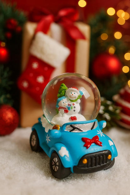 Christmas Snowman Snow Globe Glitter Dome Water, Christmas Decoration with Car Base, Size Approx 8 cm (No Music or Light)