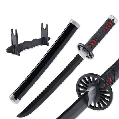Demon Slayer Wooden Katana Sword 23.6 Inch Anime-Inspired Toy Sword with Scabbard & Stand | Safe Cosplay Prop for Pretend Play & Costume Use (Demon Slayer (Black Tanjiro))