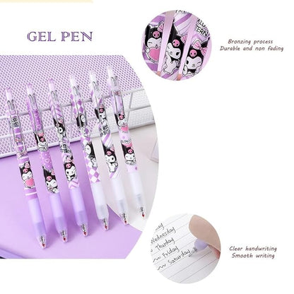6 Pcs Kawaii Gel Pens Cute Kuromi Pens 0.5mm Black Pen
