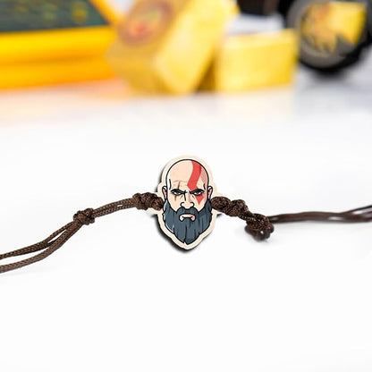 Kratos | Premium Wooden Rakhi | Handmade Paper Packing | Soft Nylon Thread | Size - 4 x 3 cm