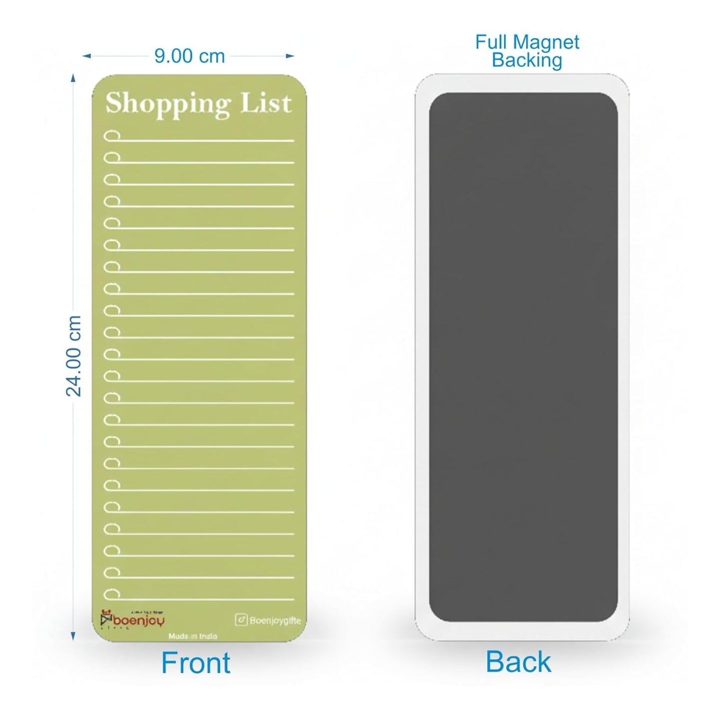 Magnetic Shopping List for Fridge, Dry Erase Board with Marker, 24x9 cm Kitchen Notepad, Grocery List Organiser, Personal Organisers, to Do List, Green