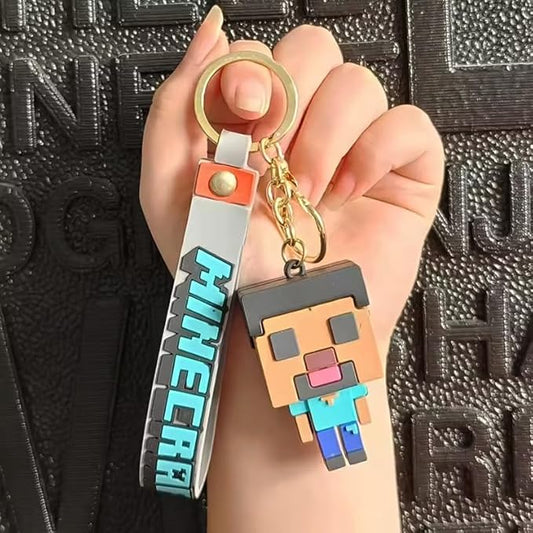 Minecraft Keychain with Loop and Hook Key Chain for Bag Charm, Car Keyring, Bike Keychain (Style D)
