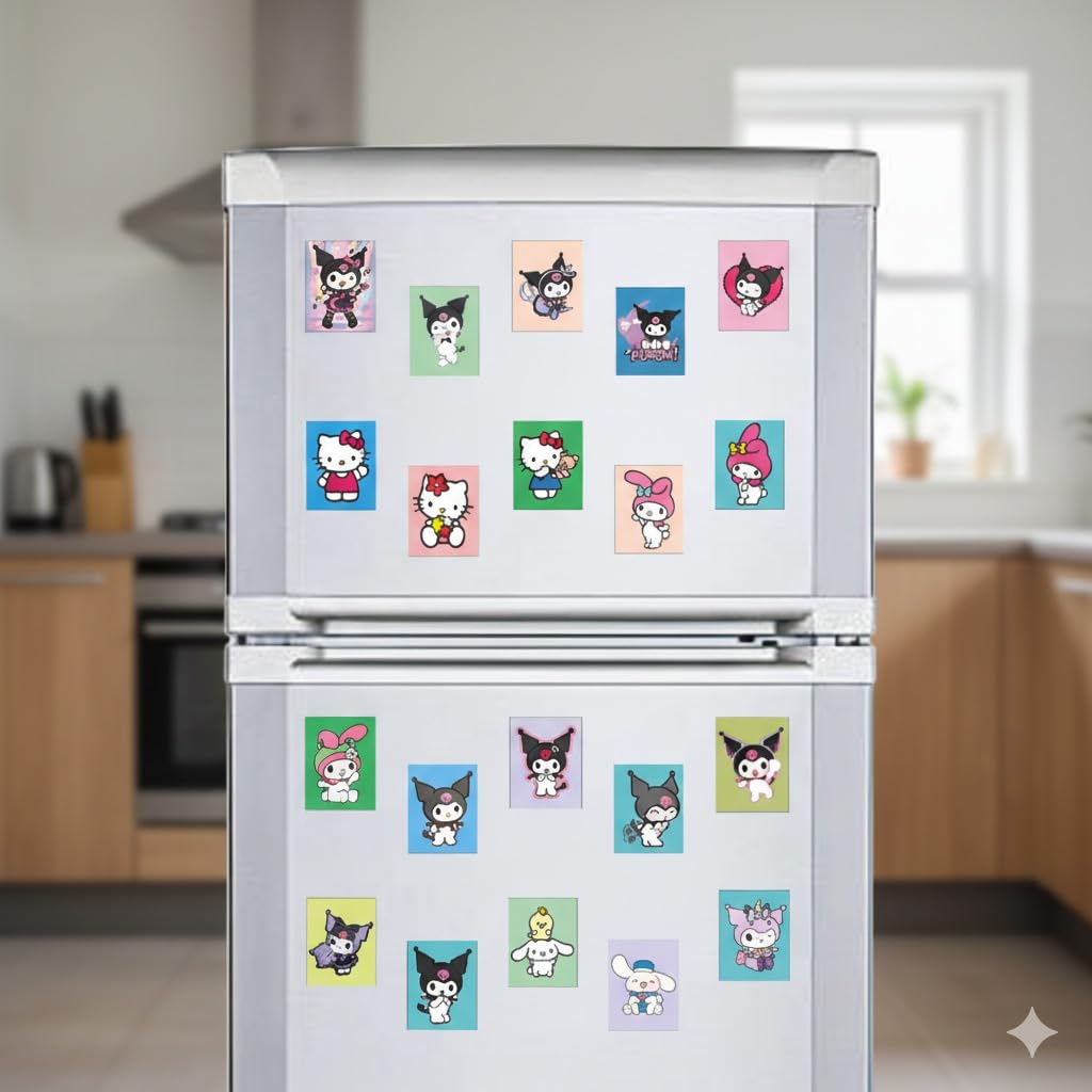 Hello Kitty Kuromi Kids Fridge Magnet Set, Refrigerator Magnets | Fun Collectible Gift & Home Décor (Pack of 20) 4x5 cm