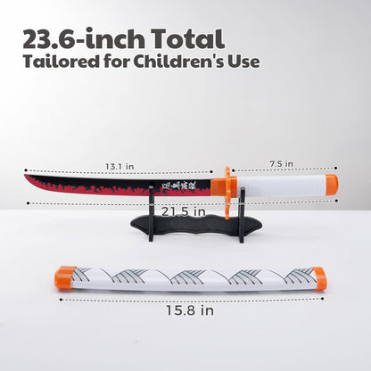 Demon Slayer Wooden Katana Sword 23.6 Inch Anime-Inspired Toy Sword with Scabbard & Stand | Safe Cosplay Prop for Pretend Play & Costume Use (Demon Slayer (Rengoku)