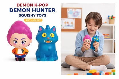 K POP Demon Hunters Squishy Toys Set of 2 | Stress Relief Squishies for Kids | Soft Slow Rising Squeeze Toys | Collectible Figures | Birthday Return Gifts (Rumi Purple Hair)