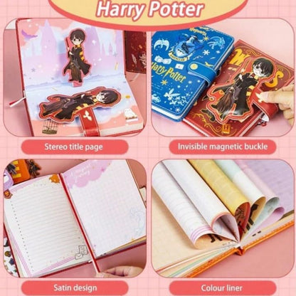 Harry Potter Inspired Lock Diary with Magnetic Snap | 1 Pc A5 Planner Notebook | Cute Cartoon Design | Lined Pages | Gift for Kids, Teens & Fans