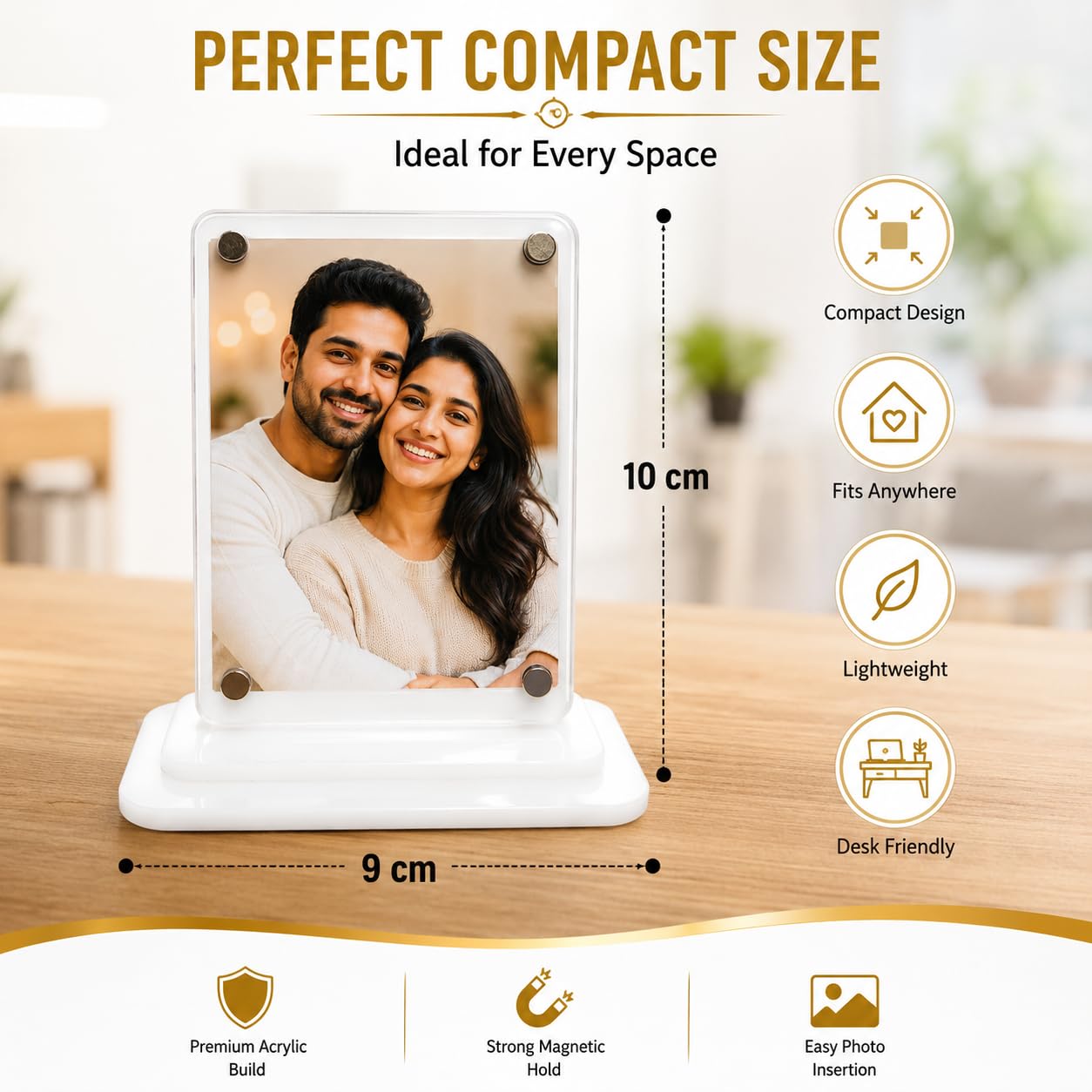 Magnetic Acrylic Photo Frame Stand, Clear Transparent Picture Holder, Easy Photo Change, Double-Sided Tape Included, Desktop Display for Home, Office, Car Dashboard & Gifts